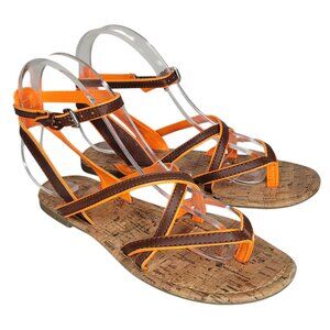 3/$20 REPORT "ROSE" Strappy Brown/Orange Vegan Sandals Shoes Women's Size 6.5